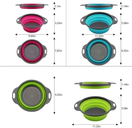 Miniatura 2 de Nuevo y mejorado - Juego de 3 Coladores de Cocina Ultimate Niklye: 1×10” & 2×12” Coladores de Silicona Plegables. Ahora más duraderos y robustos