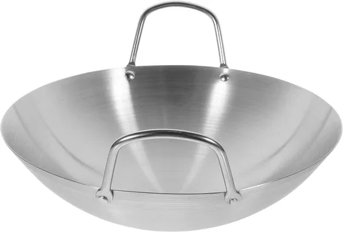STOBOK Sartén wok de acero inoxidable de 10 pulgadas con fondo redondo de doble asa para saltear y cocinar en cocinas de inducción y gas