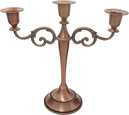 Candelabro de 3 brazos de metal – Portavelas para candelabros para eventos formales, bodas, iglesia, decoración festiva, Halloween – Soporte Cobre