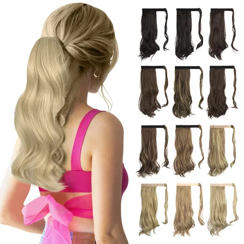 Miniatura 13 de SOFEIYAN - Extensión de cola de caballo rizada de 15 pulgadas, pelo sintético resistente al calor, pieza de cabello ondulada natural, para envolver