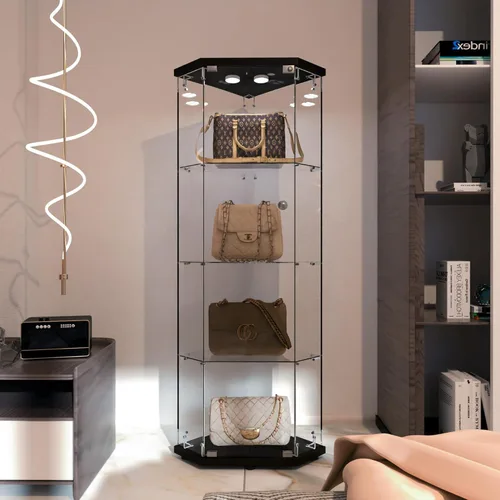 Miniatura 11 de LFT HUIMEI2Y Vitrina de cristal con puerta y cerradura, gabinete Curio de 4 niveles para coleccionables, figuras, vino, vitrina de vidrio templado
