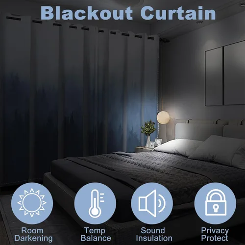 Miniatura 71 de AWERT Cortinas opacas para dormitorio, árbol negro con niebla, naturaleza, amanecer, bosque, 2 paneles para sala de estar, bloqueo de calor, 21 x 45