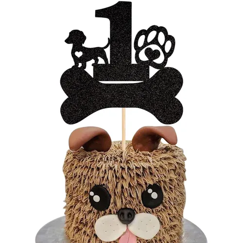 Miniatura 16 de 1 pieza de decoración para pastel de tercer cumpleaños con purpurina negra con pata de perro de tres años de edad, cachorro de perro, hueso de hueso