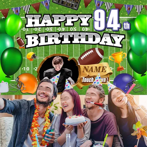 Miniatura 6 de Cartel personalizado de decoración de cumpleaños 94 con temática de fútbol – Cartel de tela personalizado para suministros de fiesta de cumpleaños