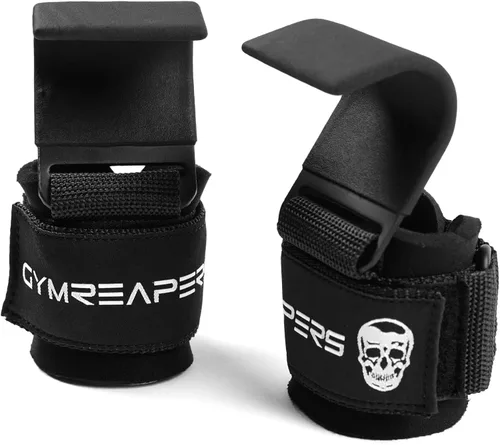 Miniatura 7 de Ganchos para levantamiento de pesas Gymreapers (par), correas de muñeca de potencia resistentes con soporte de agarre para la mano