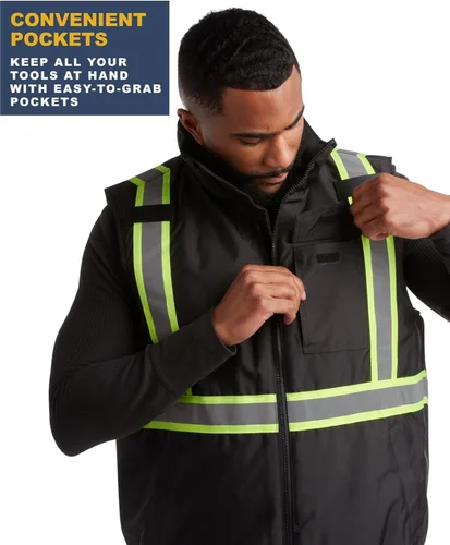 Miniatura 3 de Bass Creek Outfitters Chaleco de seguridad para hombre, chaleco de seguridad de construcción aislado de alta visibilidad con cinta reflectante