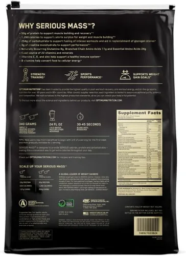 Miniatura 9 de Optimum Nutrition Serious Mass Weight Gainer Proteína en polvo, vitamina C y zinc para apoyo inmunológico, vainilla, 12 libras