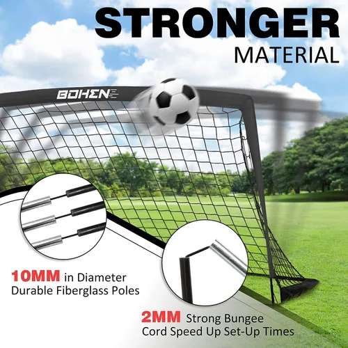 Miniatura 2 de BOHEN 6x4 FT Kids Soccer Goals with Carry Bag, Portable Folding Soccer Net for Backyard Training, Indoor/Outdoor Use for Youth and Adult Negro