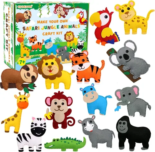 CiyvoLyeen Kit de Costura para Niños – Juego de Costura DIY de Animales de Felpa de la Selva del Safari para Niñas y Niños de 7 a 12 años, Juego de