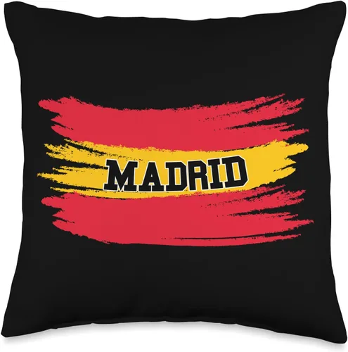 Distressed Vintage Retro Madrid Spain Madrid España Bandera de España I - Almohada vintage de viaje, 16 x 16 pulgadas, multicolor