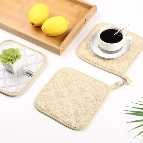 Miniatura 8 de Juego de 5 portavasos resistentes al calor, de 100 % algodón para cocinar y hornear Marrón claro