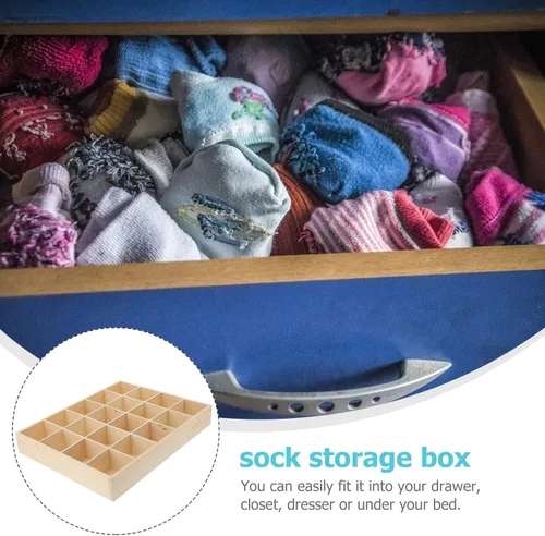 Miniatura 5 de Artibetter 1 caja de almacenamiento de madera con 20 compartimentos, estable, práctica, para ropa interior, organizador de calcetines, contenedor