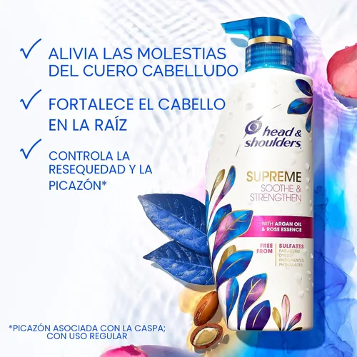 Miniatura 2 de Head & Shoulders Supreme Champú anticaspa con aceite de argán y esencia de rosa, 1% de piritiona de zinc, sin sulfatos, hidratación profunda