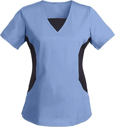 Blusa casual para mujer, con estampado de bloques de color, manga corta, uniforme de enfermería con bolsillo, cómoda, cuello en V, para vacaciones,