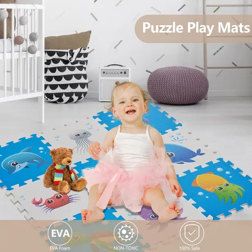 Miniatura 2 de Tapete de juego de rompecabezas, baldosas de espuma, tapete de rompecabezas de espuma para niños, tapete de juego de piso de bebé, 34 x 34 pulgadas