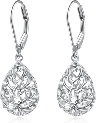 Miniatura 50 de Aretes colgantes de filigrana de plata de ley 925, margarita, loto, flor de rosa, piedra lunar, lágrima para mujer, nudo celta infinito, margarita
