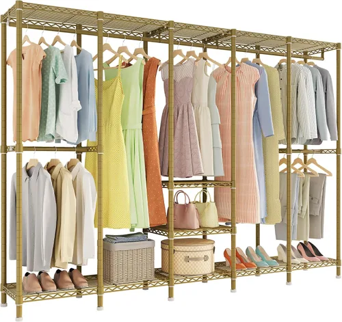 Miniatura 11 de Higeego H5 Perchero de alambre extra grande, perchero de ropa resistente, perchero independiente para colgar ropa, armario con estante ajustable