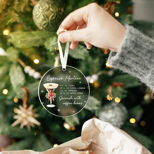 Miniatura 4 de Adorno de Martini Espresso - Adornos de Navidad Espresso Martini, adornos de vino para árbol de Navidad, adorno acrílico 2024