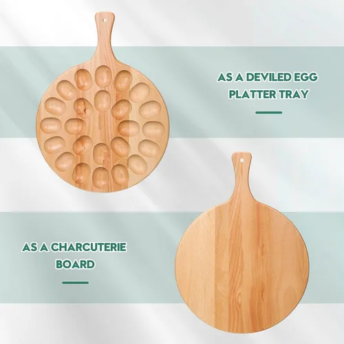 Miniatura 3 de Lounsweer Plato reversible de madera para huevos y charcutería, bandeja gruesa para huevos de gallina, para encimera, refrigerador, huevos