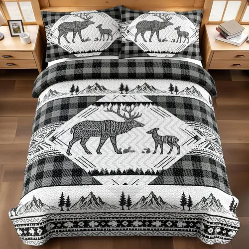 Miniatura 25 de Juego de 3 piezas de colcha tamaño King para cabaña, reversible, navideño, rústico, de microfibra, suave, ligera, de granja, con 2 fundas de 2-Oso