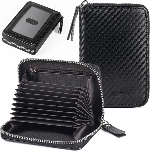 Miniatura 17 de Tarjetero RFID para tarjetas de crédito, cartera pequeña con cremallera de acordeón, estuche organizador de tarjetas para mujeres y hombres