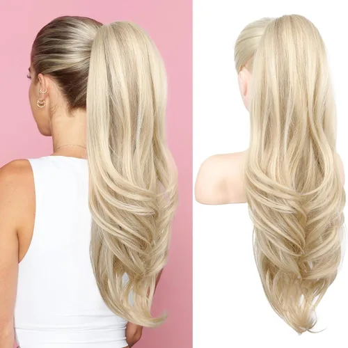 Miniatura 35 de SEIKEA Extensión de cola de caballo versátil con cordón, 26" de largo, cabello ondulado multicapa, clip para cola de caballo, extensiones de pelo