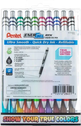 Miniatura 3 de Pentel EnerGel RTX True Colors United - Línea mediana de 0.028 in, 20 colores de tinta surtidos, paquete de 20 bolígrafos BL77PC20MTCU