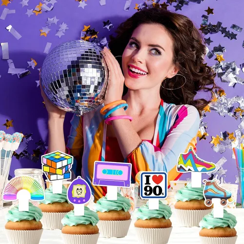 Miniatura 7 de Juego de 24 piezas con temática de cumpleaños de los años 90, fiesta retro de los años 90, fiesta de cumpleaños, fiesta de baby shower