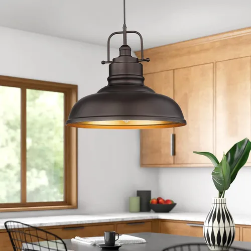 Miniatura 3 de zeyu Lámpara Colgante de Granja de 17.7 Pulgadas para Isla de Cocina, Lámpara Colgante de Techo Grande con Pantalla de Cúpula de Metal, Acabado