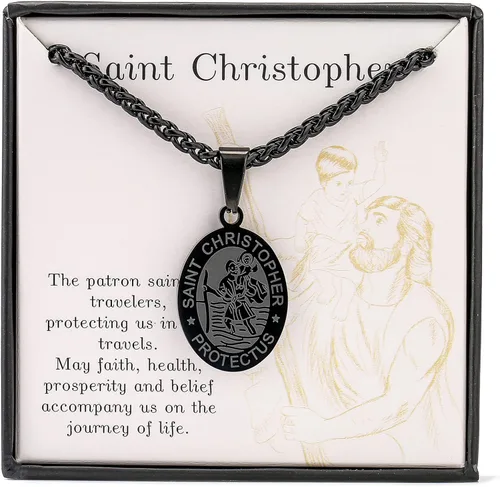 Zocomi Medalla de collar de San Cristóbal y José, Antonio, JudeMiguel para hombres y niños, colgante de San Cristóbal con cadena de 24 pulgadas,