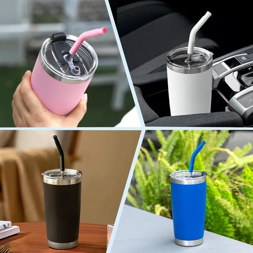 Miniatura 3 de 4 popotes de acero inoxidable reutilizables para vaso Yeti de 20 onzas, pajitas de metal con puntas de silicona para vaso Stanley de 20 onzas y vaso