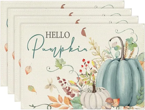 Miniatura 11 de Artoid Mode Juego de 2 manteles individuales de otoño de 12 x 18 pulgadas con diseño de hojas florales de calabaza naranja y calabaza