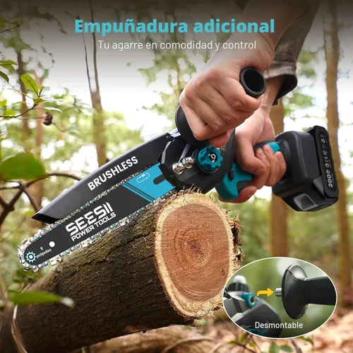 Miniatura 8 de SEESII Mini motosierra inalámbrica, de 8 pulgadas y 6 pulgadas, motosierra eléctrica con 2 baterías y engrasador automático, motosierra de mano sin