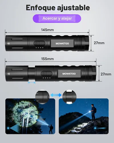 Miniatura 2 de Linterna de luz negra UV, recargable 2 en 1, linterna de luz blanca LED y luz negra de 395 nm, impermeable, zoomable, LED súper brillante