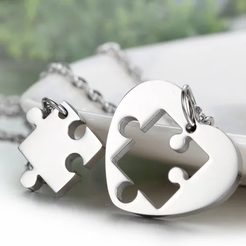 Miniatura 2 de Oidea - Collar con dije de corazón con pieza faltante, collar de amor de pareja, de acero inoxidable, cadena incluida