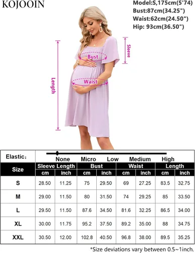 Miniatura 5 de KOJOOIN Vestido de maternidad de verano para mujer, lazo en la espalda, cuello cuadrado, manga abombada, hombros descubiertos, vestido de baby shower