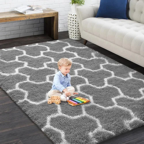 Miniatura 73 de EVOIONOS - Alfombra redonda gris para dormitorio, 5x5 pies; alfombras circulares suaves y esponjosas para sala de estar, alfombras de felpa peludas