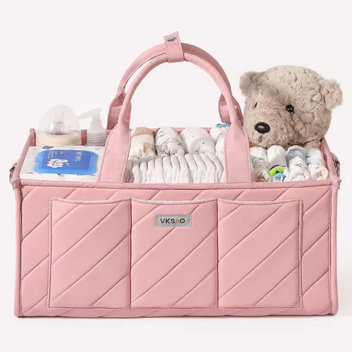 Miniatura 8 de Organizador de pañales extra grande – Cesta de almacenamiento grande para guardería con bolsillo con cremallera, correa para el hombro y ganchos