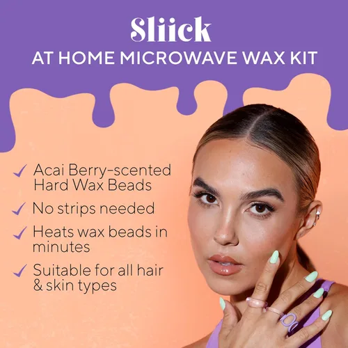 Miniatura 2 de Kit de cera para depilación en casa Sliick para mujeres – aroma a bayas de acai, kit de cera dura para depilación, taza de fusión para microondas