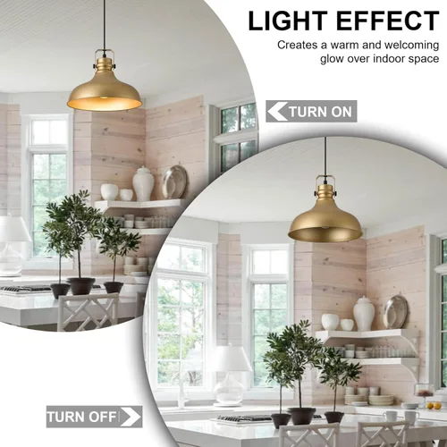 Miniatura 4 de Luces colgantes doradas de granja, iluminación colgante mate para isla de cocina, industrial de altura ajustable, vintage, cúpula, lámparas Oro