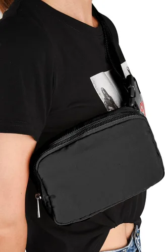 Miniatura 7 de Didida Mini bolsa de cinturón negra, riñoneras unisex para mujeres y hombres, cruzada con correa ajustable para entrenamiento al aire libre, viajes