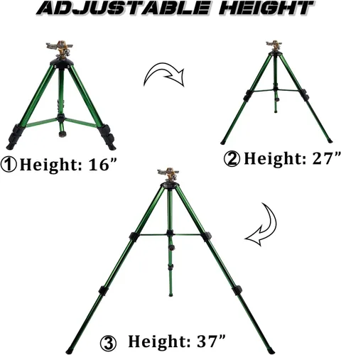 Miniatura 2 de Biswing Cabezal de aspersor de impacto en base de trípode, rociadores de césped resistentes, riego de área grande de 360 grados, boquilla