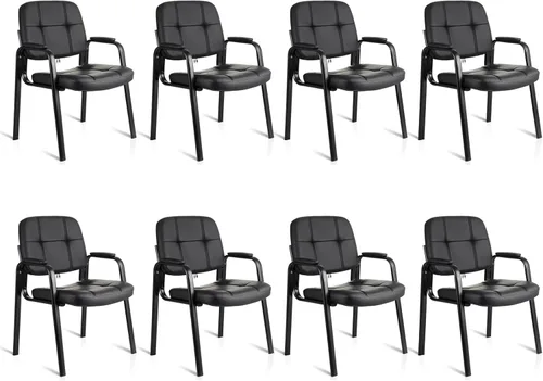 Miniatura 42 de CLATINA Silla de cuero para invitados de oficina, silla de recepción sin ruedas con reposabrazos y soporte de madera, sillón de escritorio