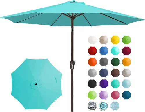 Miniatura 11 de JEAREY Sombrilla de mesa de patio al aire libre de 9 pies con botón de inclinación y manivela, sombrilla de mercado, 8 varillas resistentes, Verde