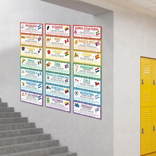 Miniatura 7 de 21 carteles de países en español, banderas, decoraciones para aulas, países latinoamericanos (nuevo) España, Puerto Rico y Guinea Ecuatorial