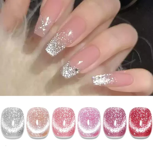 Miniatura 35 de Born Pretty Esmalte de uñas de gel de ojo de gato magnético, esmalte de gel pastel lechoso magnético azul pastel verde púrpura rosa nude plateado