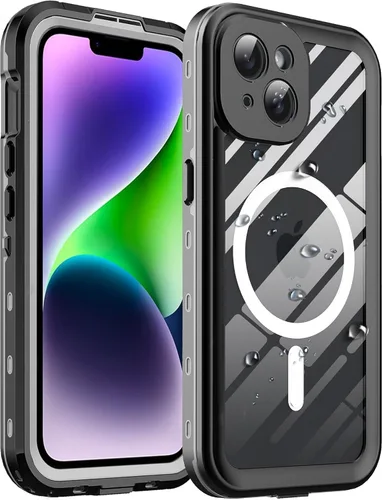 Funda impermeable para iPhone 14 Plus con protector de pantalla integrado y compatible con MagSafe, resistente carcasa de cuerpo completo, a prueba