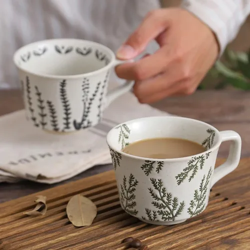 Miniatura 4 de Taza de cerámica, 11 oz - Tazas vintage para café, leche, café con leche, capuchino, té, tazas de porcelana aptas para lavavajillas, microondas