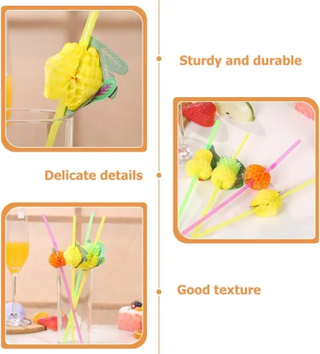 Miniatura 8 de Kichvoe Paquete de 60 pajitas de fiesta con temática hawaiana, agitadores de bebidas en forma de fruta para niños y niñas, pajitas de plástico