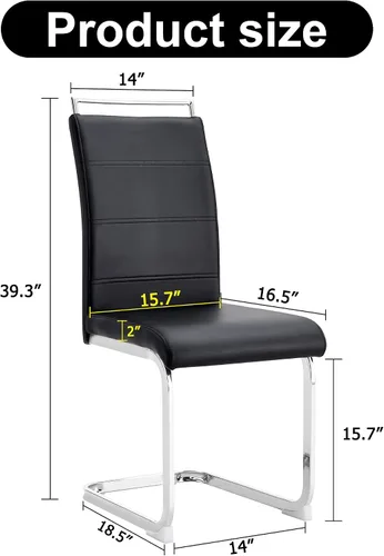 Miniatura 3 de Baysitone Juego de 2 sillas de comedor modernas, de piel sintética sintética, con respaldo alto, tapizadas, con diseño de respaldo a rayas Negro